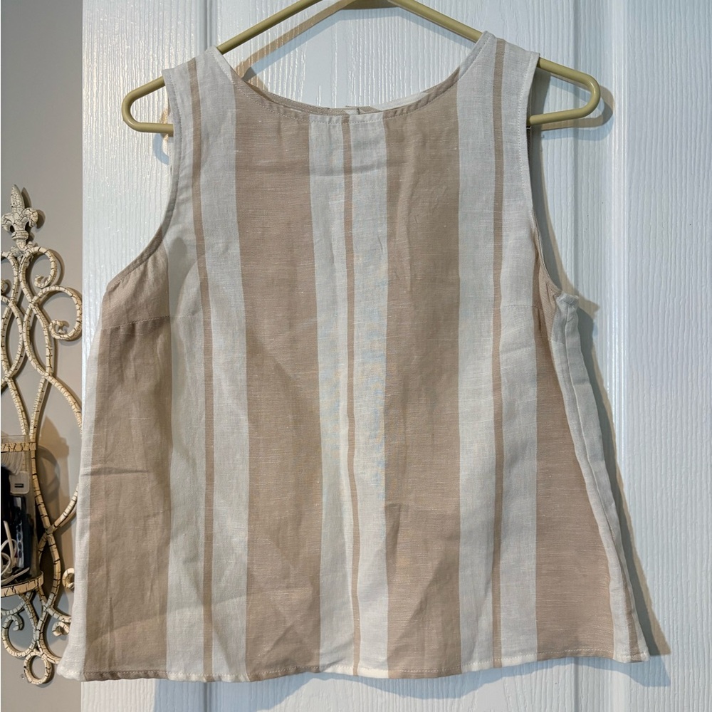 Maeve by Anthropologie Linen Blend Striped Button-Back Tank Top - Size 6